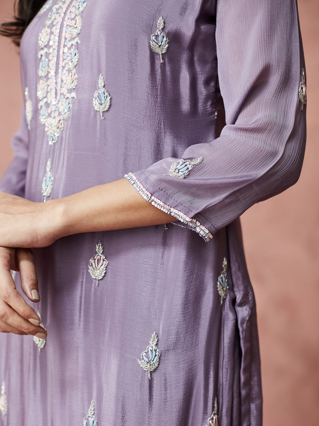 Lavender Elegance Hand work Palazzo Set with dupatta