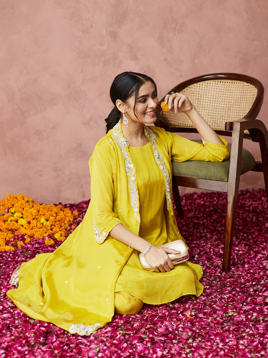 Sunshine Yellow Embroidered Palazzo Set with shrug