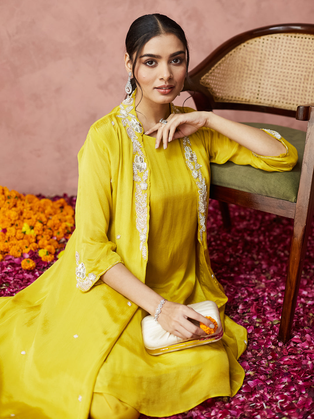 Sunshine Yellow Embroidered Palazzo Set with shrug