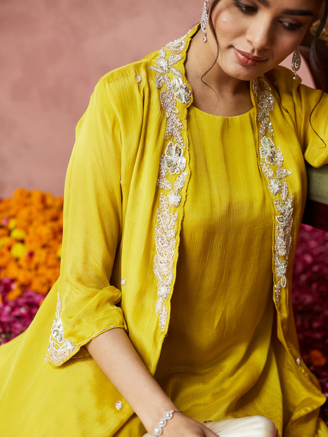 Sunshine Yellow Embroidered Palazzo Set with shrug
