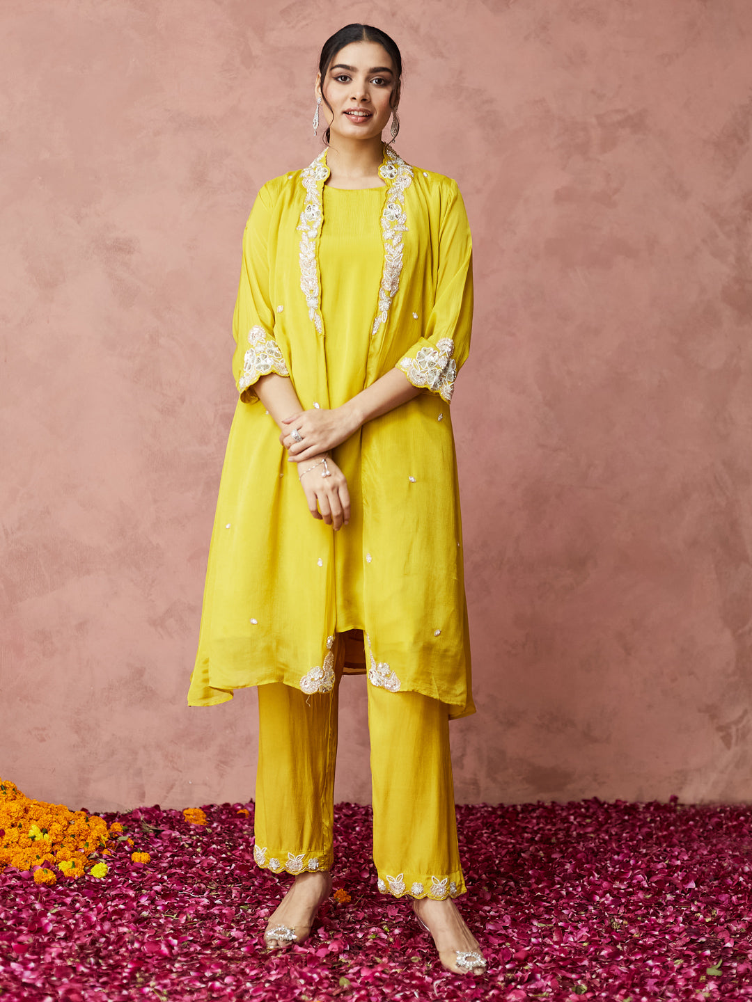 Sunshine Yellow Embroidered Palazzo Set with shrug