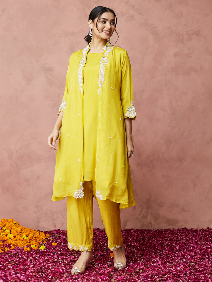 Sunshine Yellow Embroidered Palazzo Set with shrug