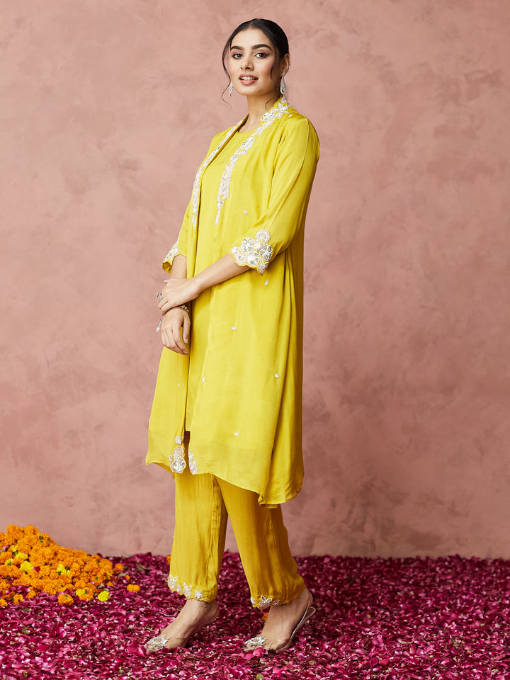 Sunshine Yellow Embroidered Palazzo Set with shrug