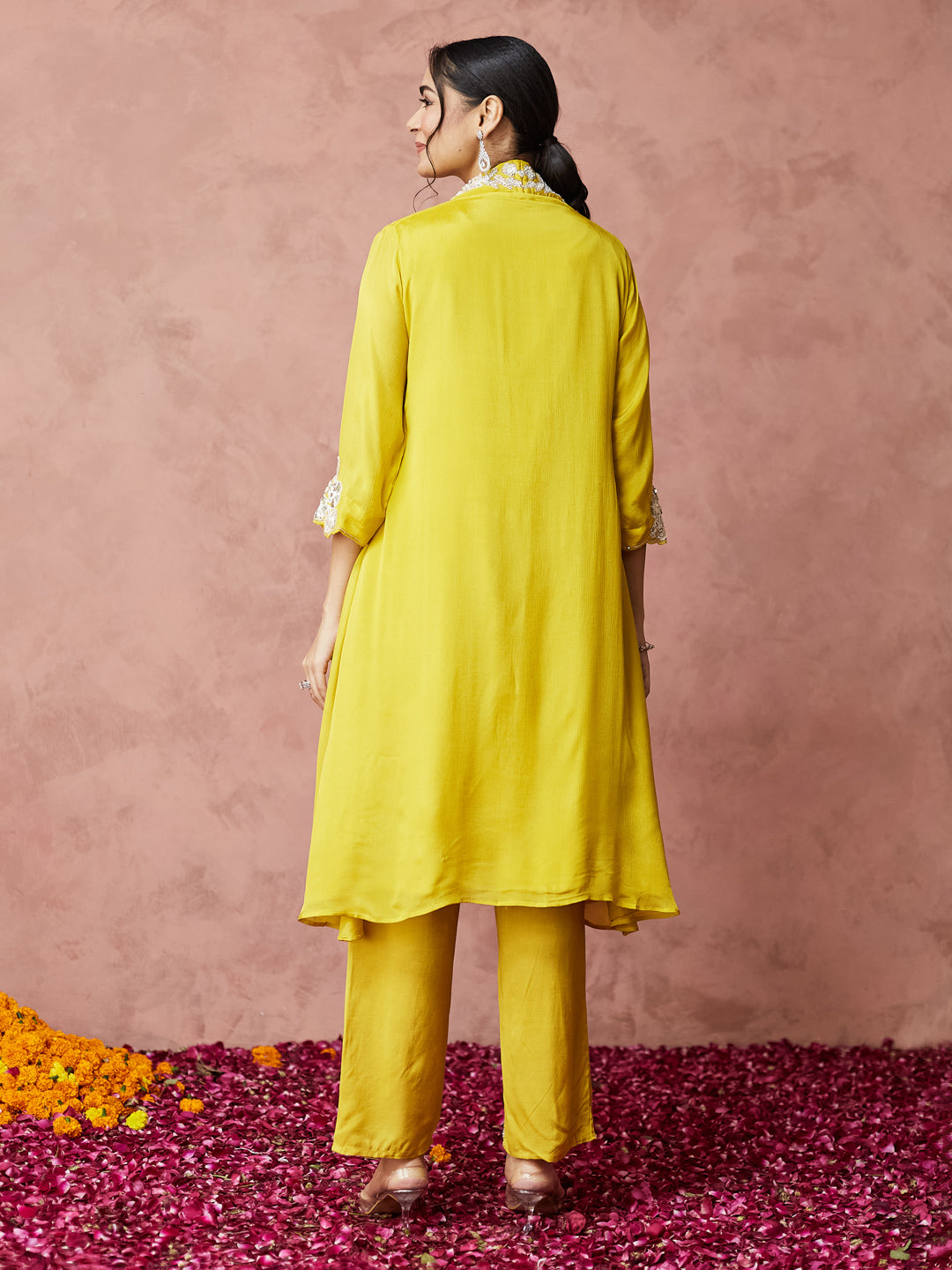 Sunshine Yellow Embroidered Palazzo Set with shrug