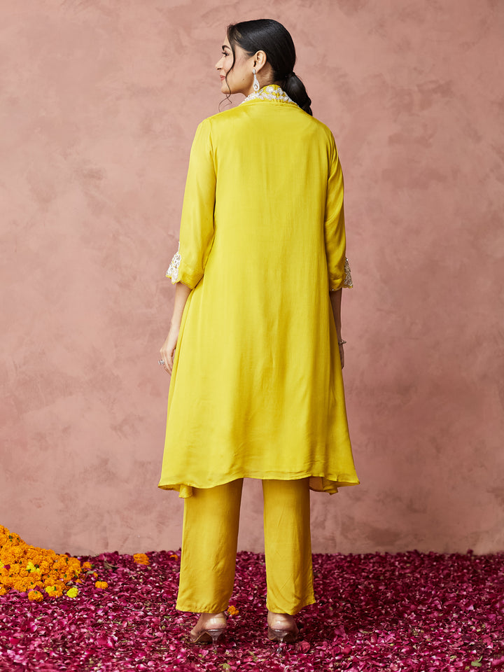 Sunshine Yellow Embroidered Palazzo Set with shrug