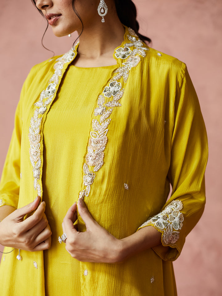 Sunshine Yellow Embroidered Palazzo Set with shrug