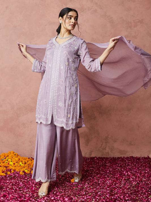 Lilac Grace Embroidered Palazzo Set