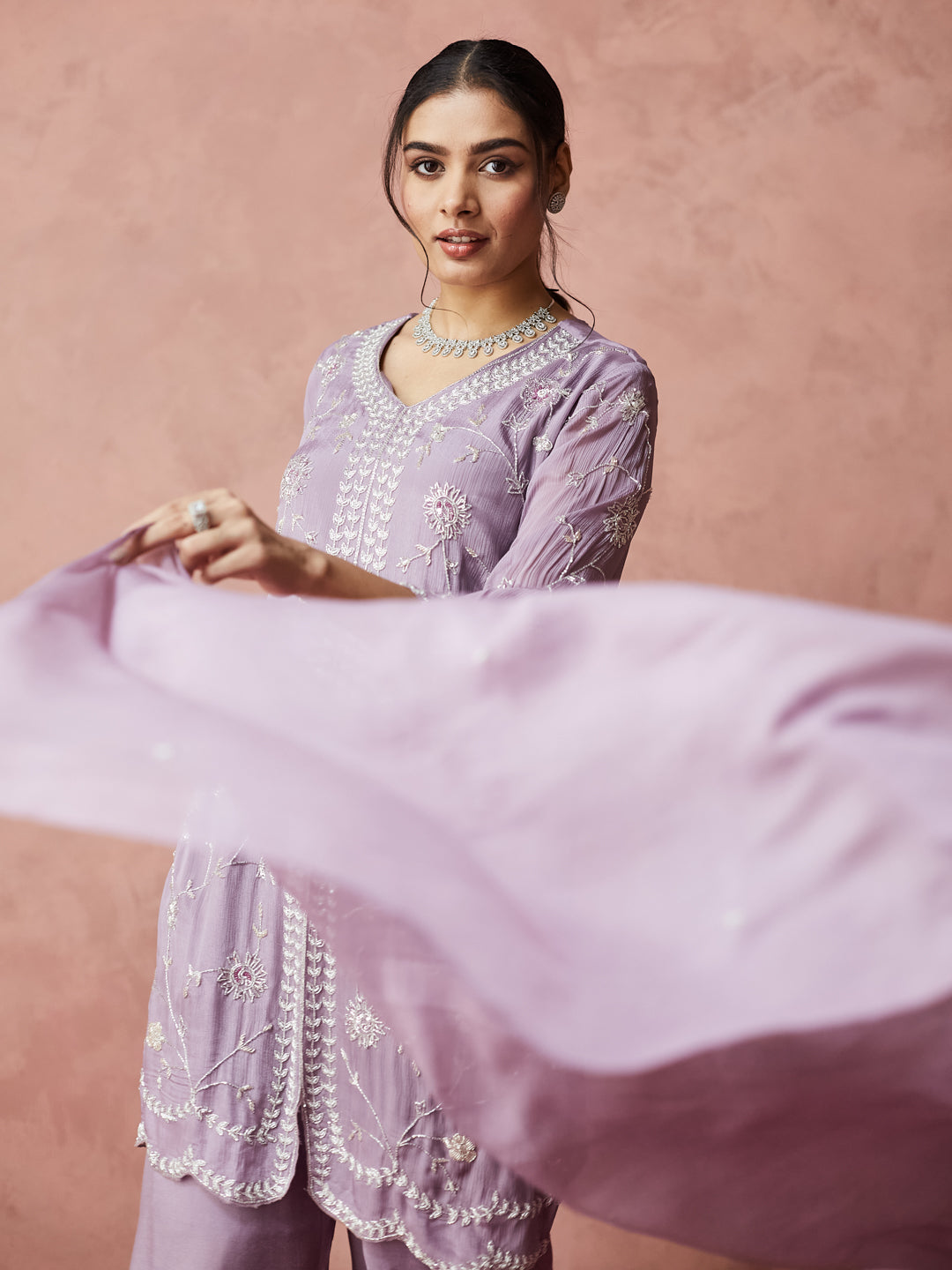 Lilac Grace Embroidered Palazzo Set