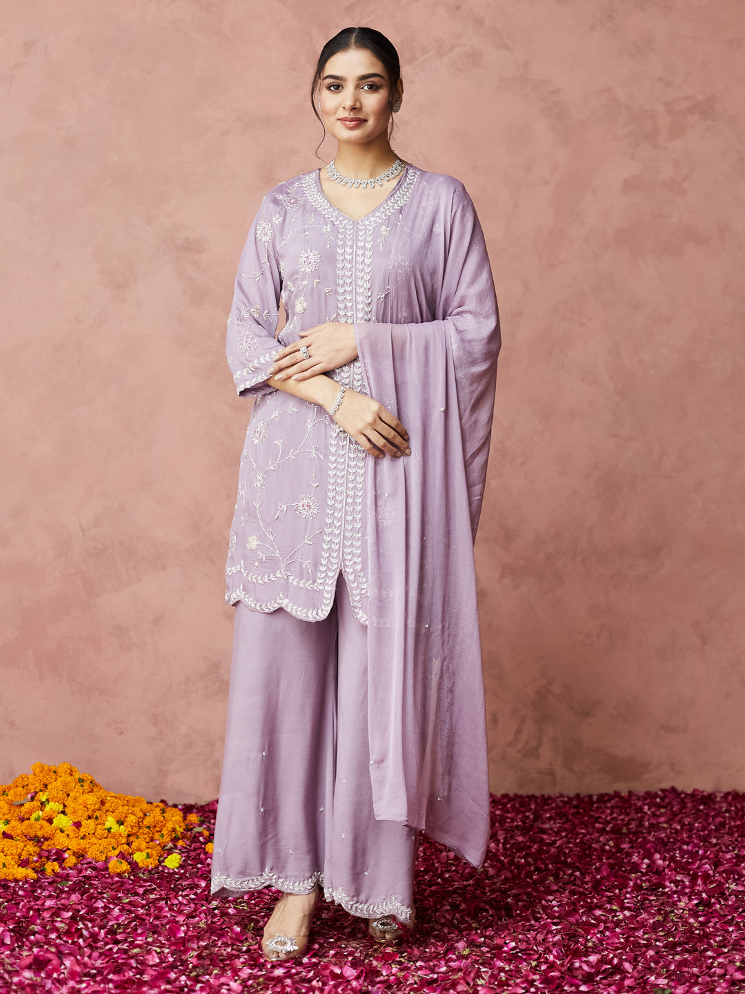 Lilac Grace Embroidered Palazzo Set