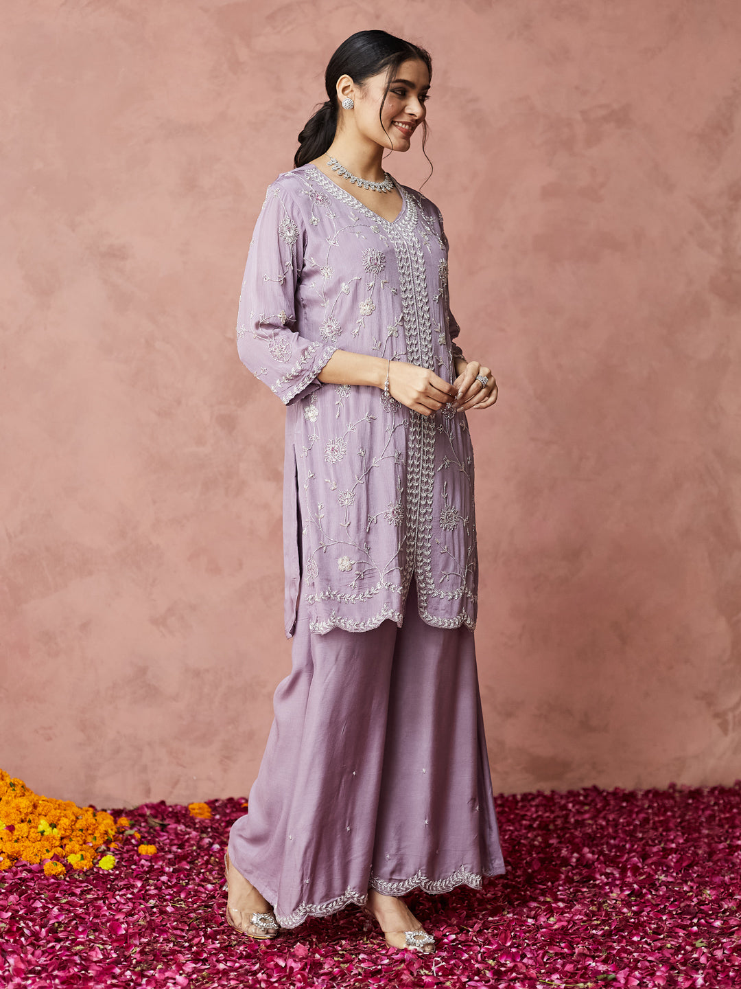 Lilac Grace Embroidered Palazzo Set