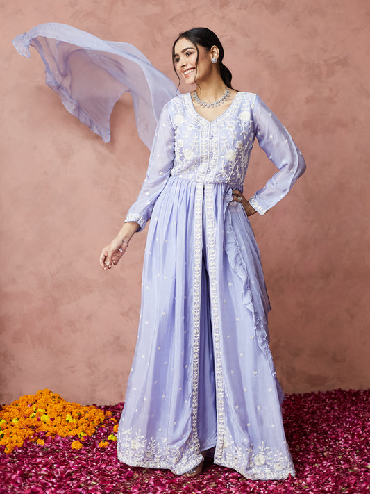 Lavender Embroidered Anarkali Set