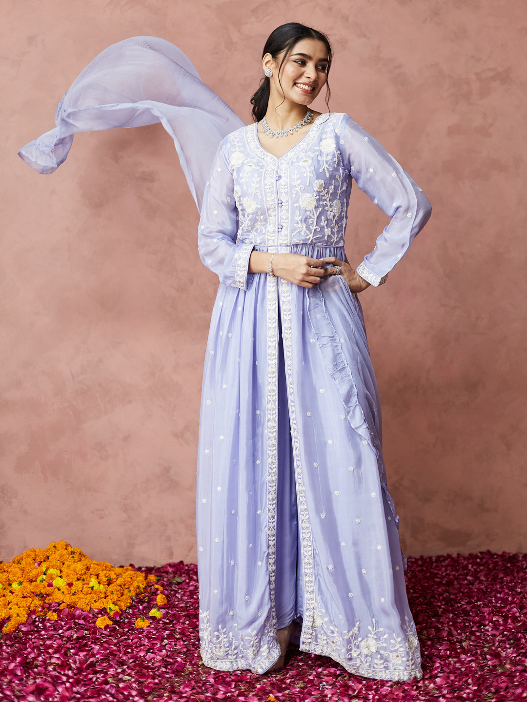 Lavender Embroidered Anarkali Set