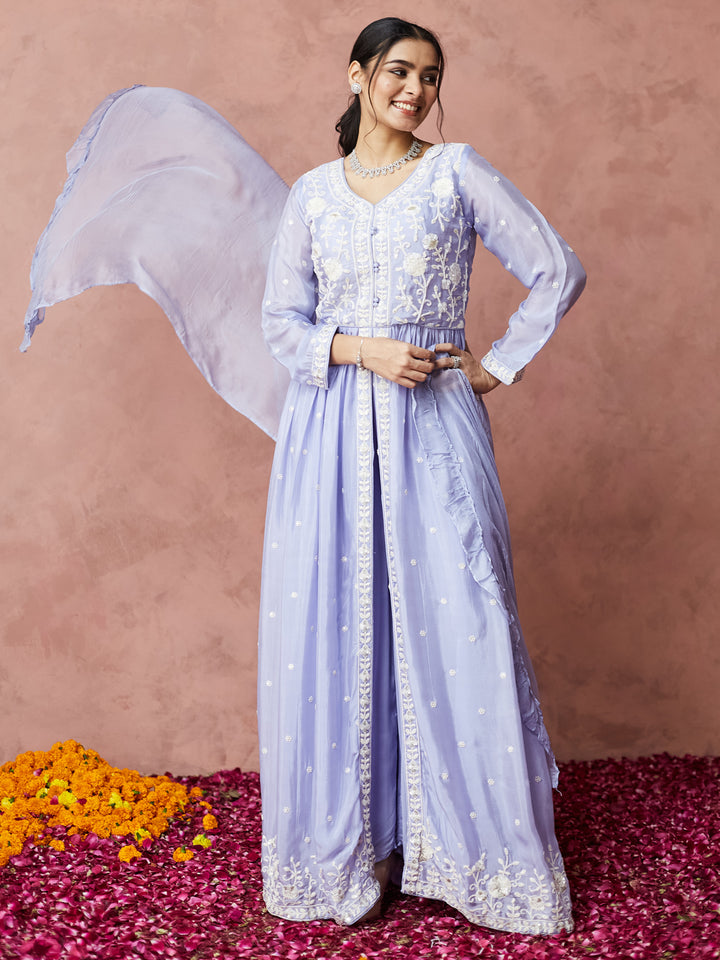 Lavender Embroidered Anarkali Set