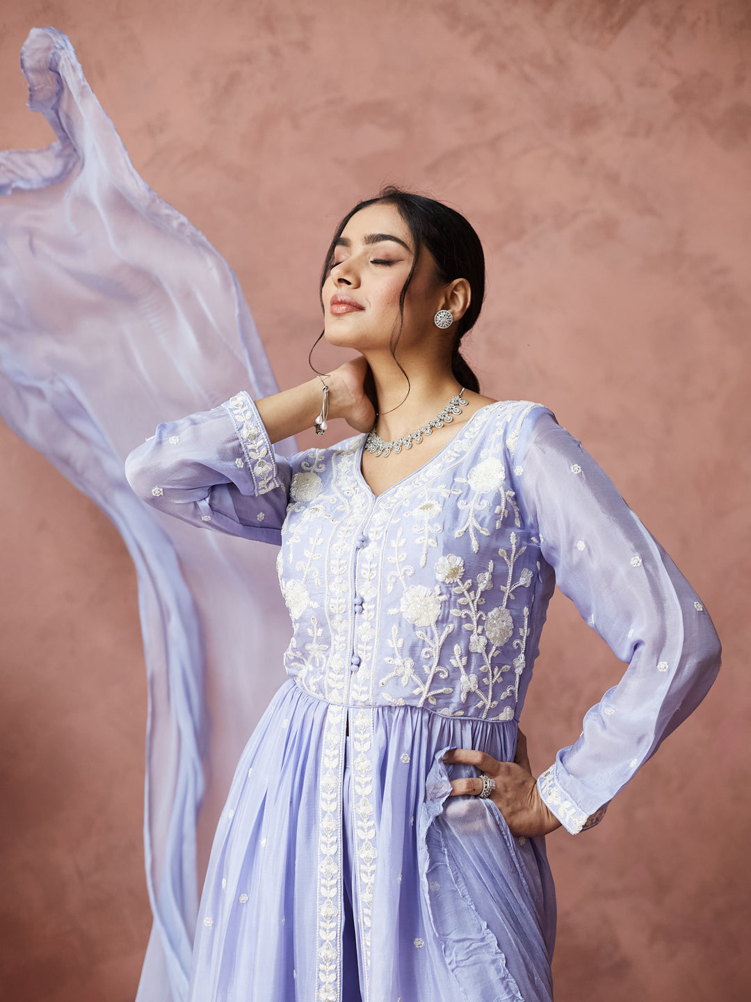Lavender Embroidered Anarkali Set