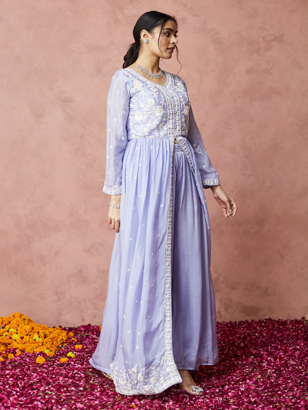 Lavender Embroidered Anarkali Set