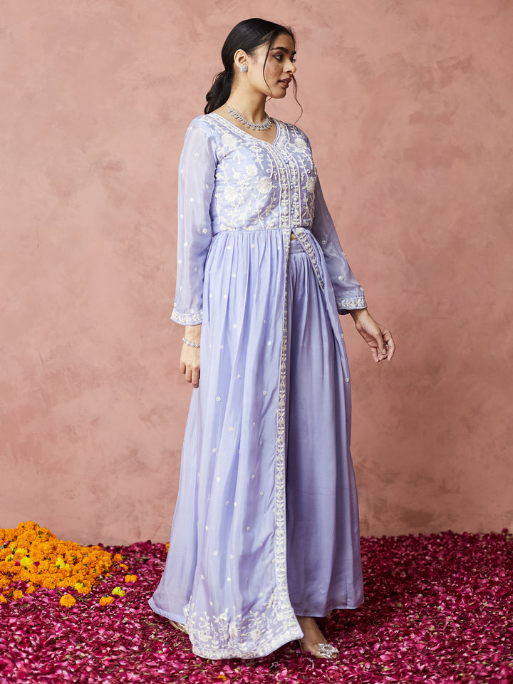 Lavender Embroidered Anarkali Set