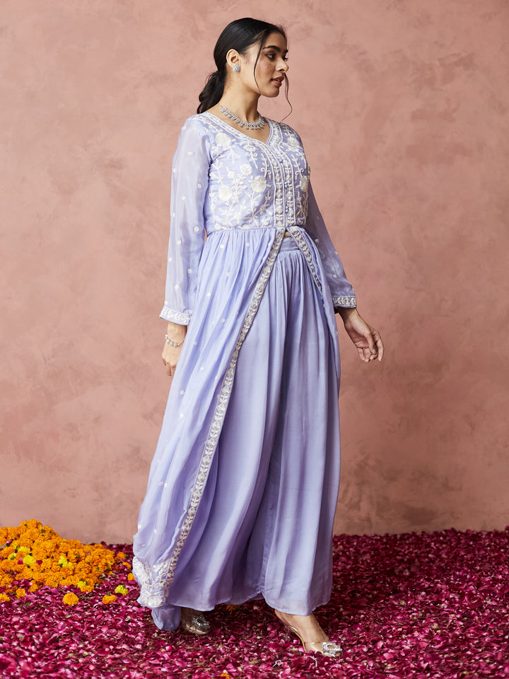 Lavender Embroidered Anarkali Set