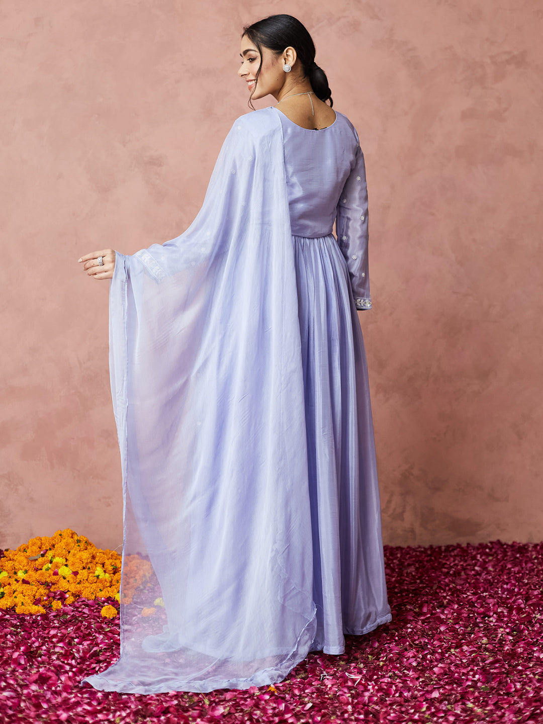 Lavender Embroidered Anarkali Set