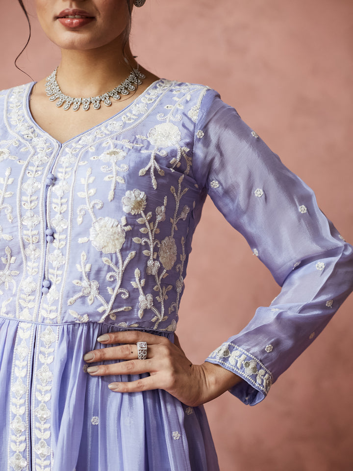 Lavender Embroidered Anarkali Set