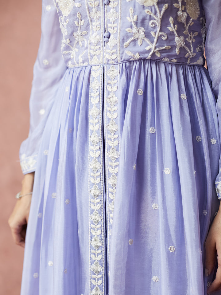 Lavender Embroidered Anarkali Set