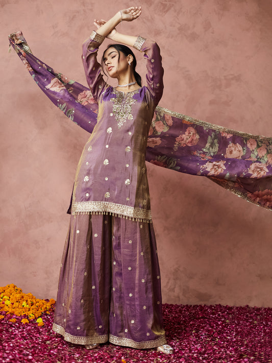 Royal Orchid Embroidered Sharara Set