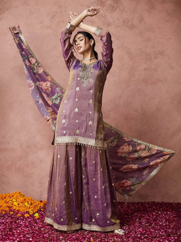 Royal Orchid Embroidered Sharara Set