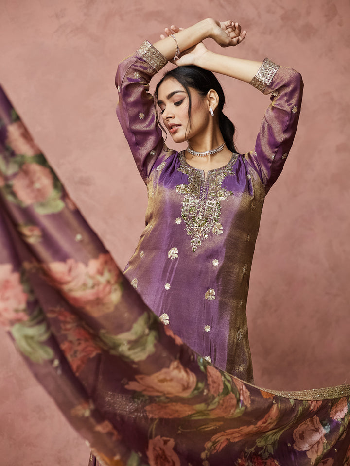 Royal Orchid Embroidered Sharara Set