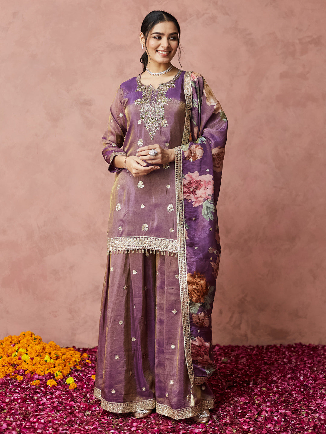 Royal Orchid Embroidered Sharara Set