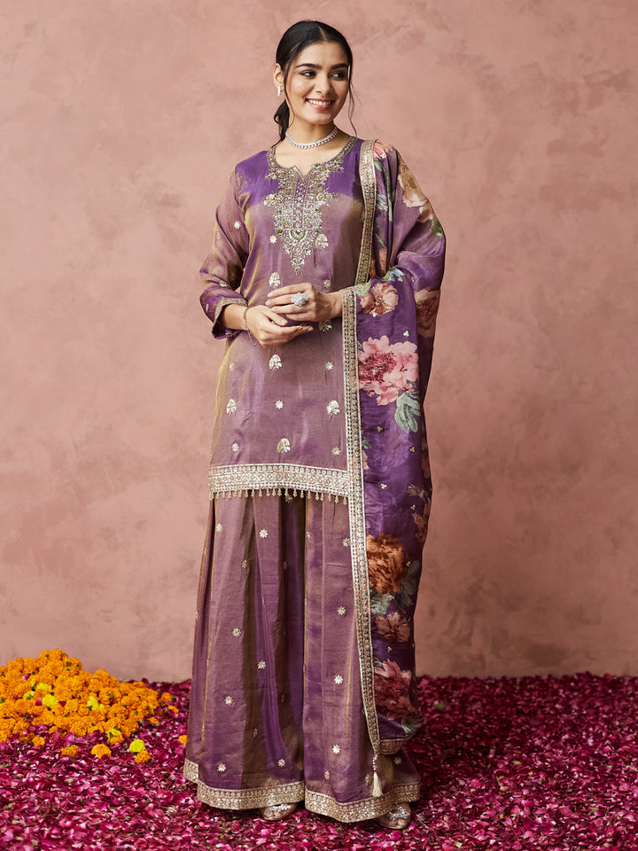 Royal Orchid Embroidered Sharara Set