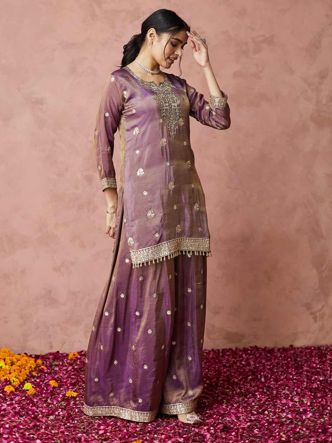 Royal Orchid Embroidered Sharara Set