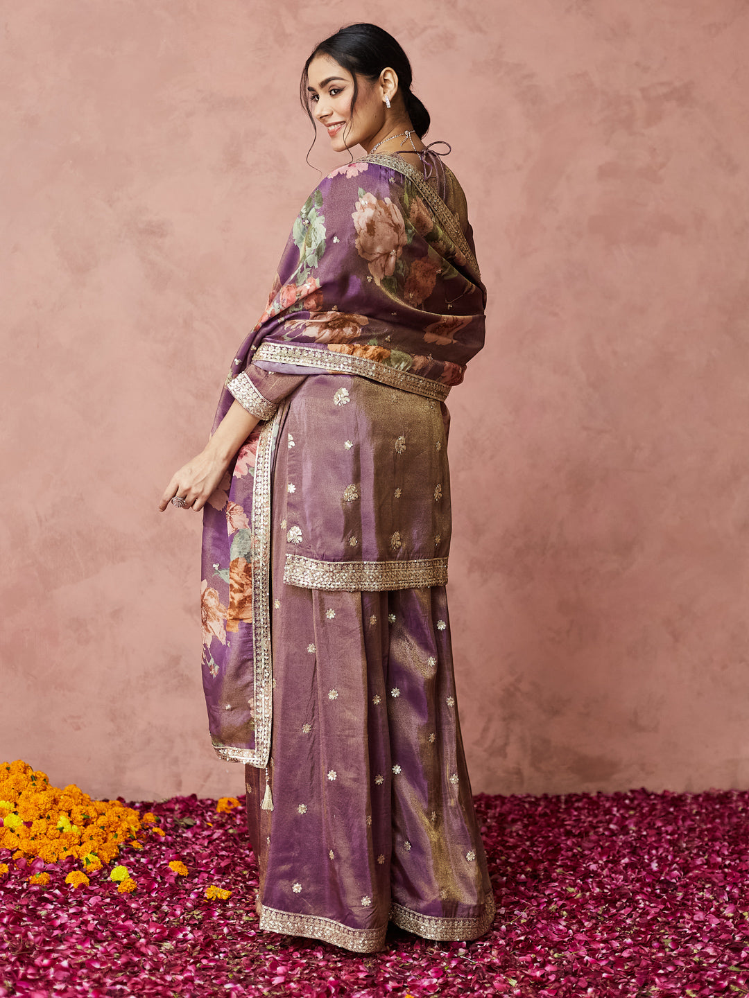 Royal Orchid Embroidered Sharara Set