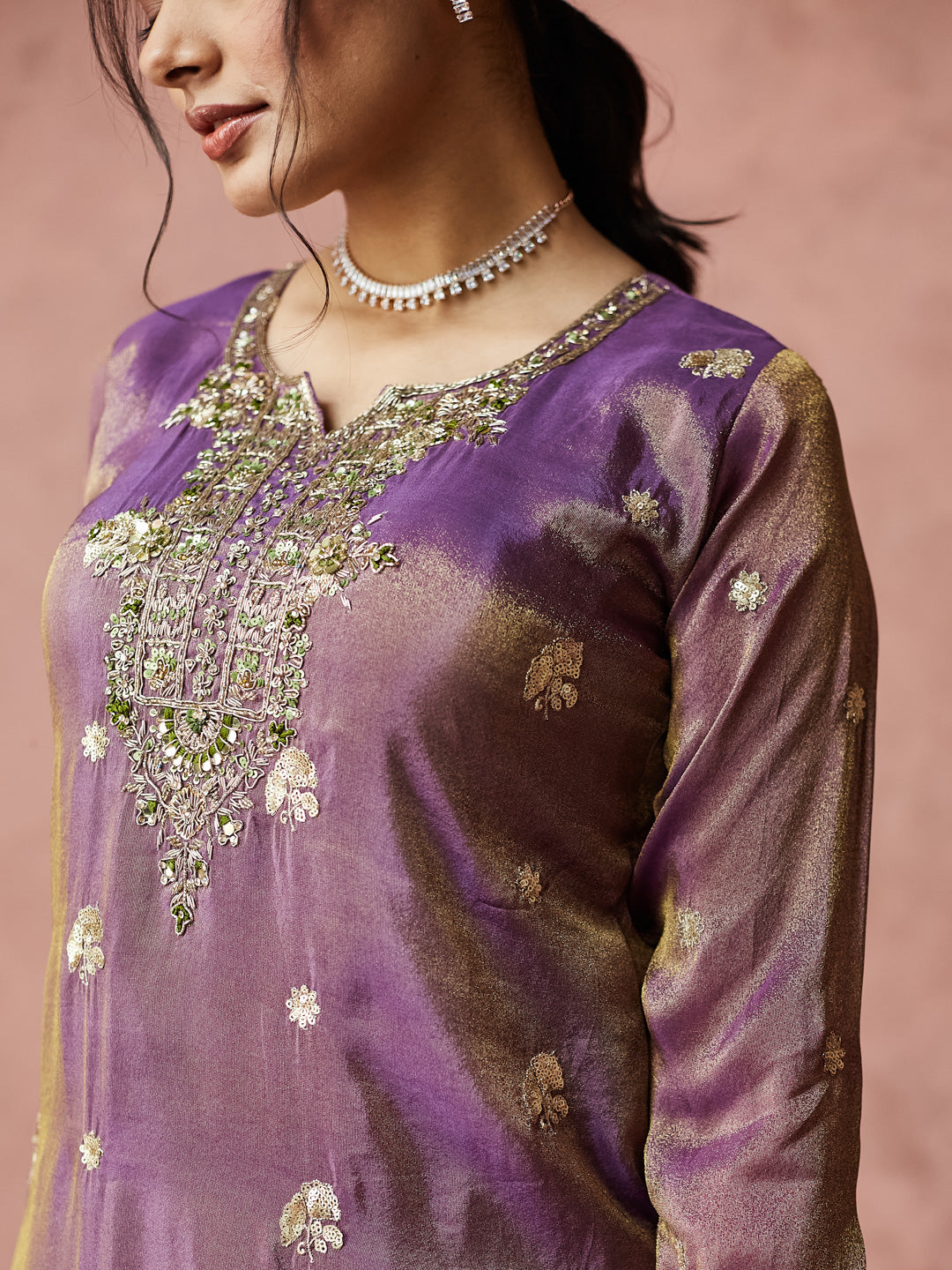 Royal Orchid Embroidered Sharara Set