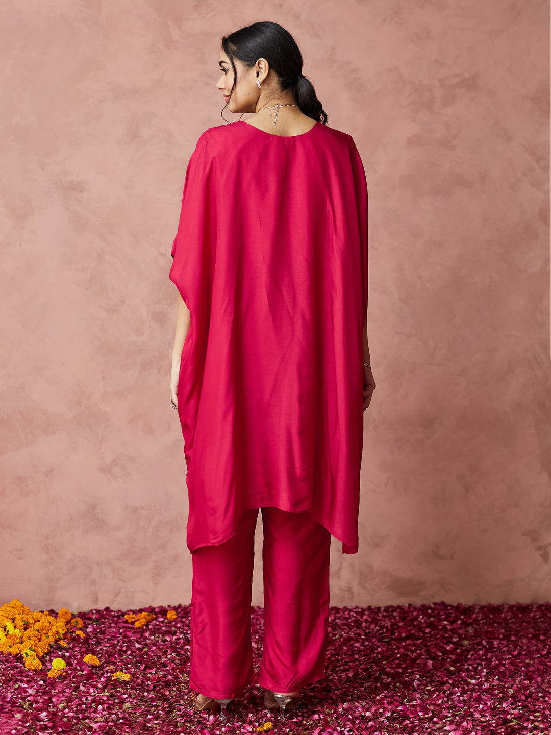 Fuchsia Bloom Embroidered Kaftan Set