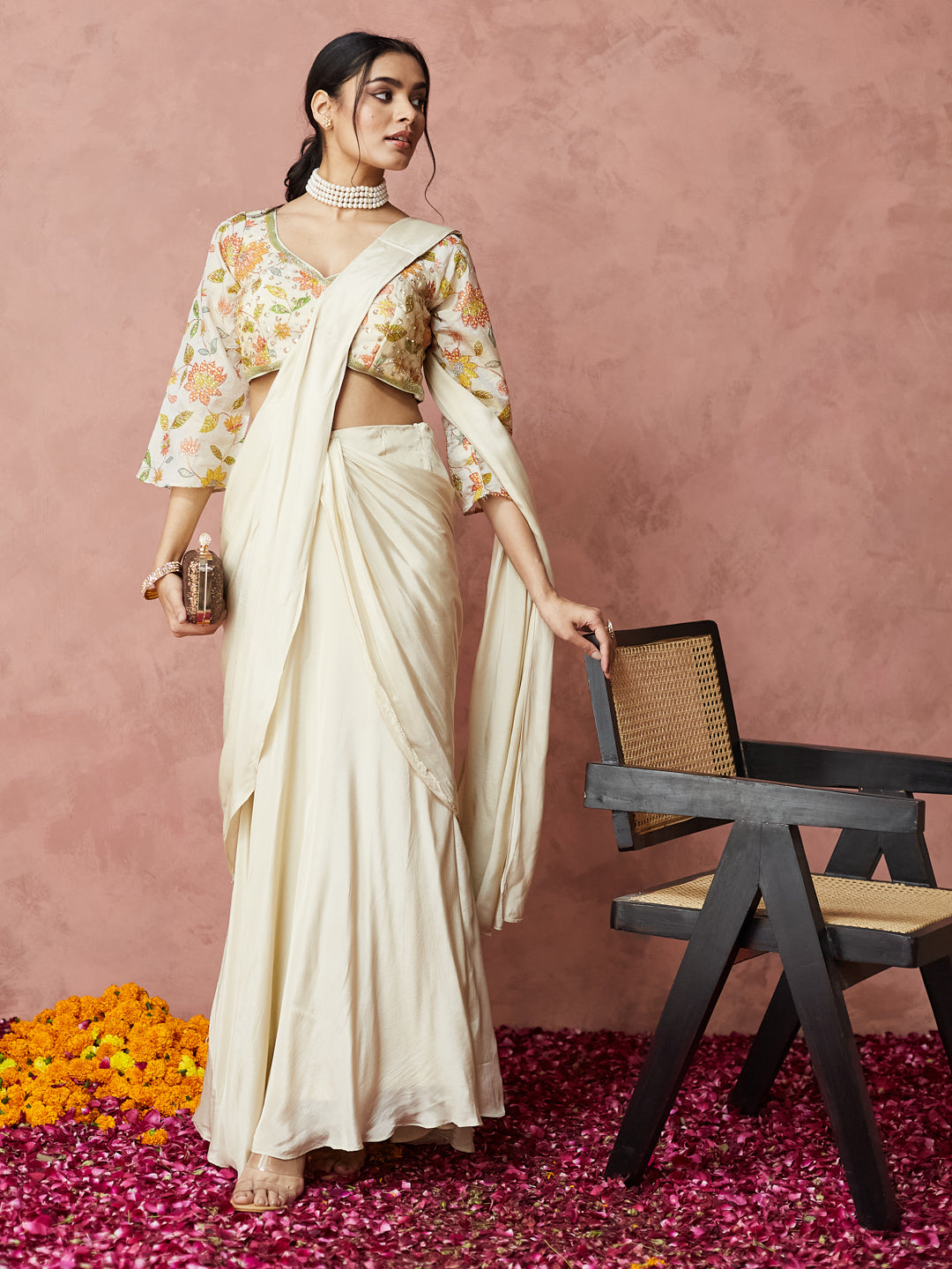 Ivory Floral Embroidered Lehenga Set