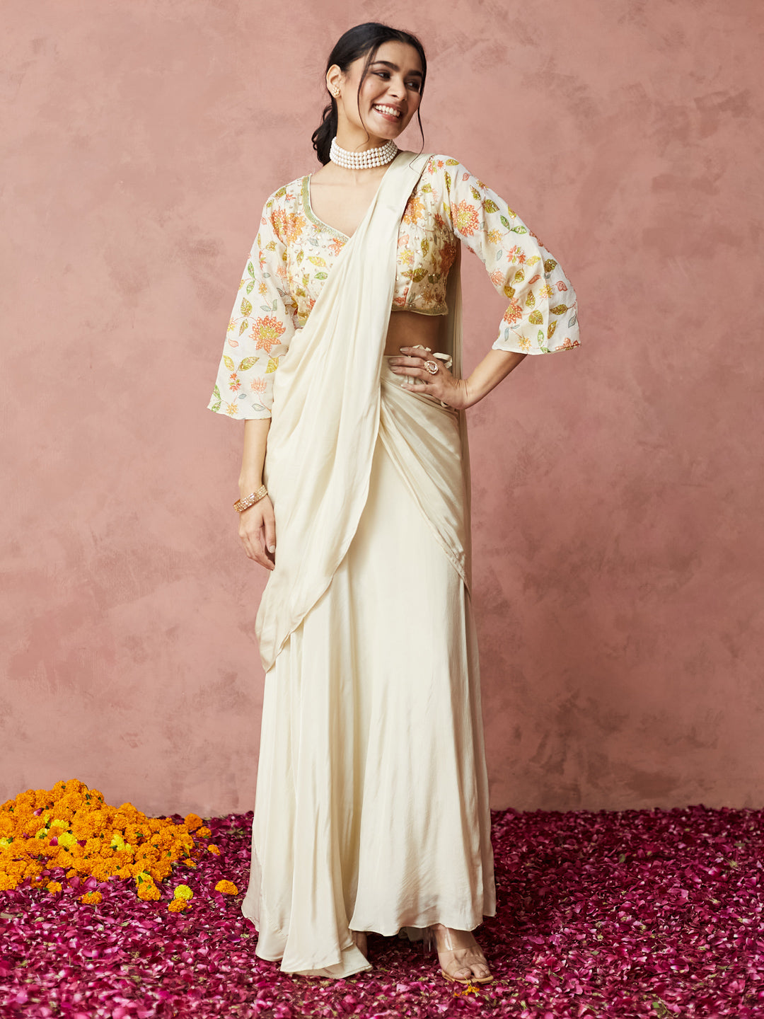 Ivory Floral Embroidered Lehenga Set