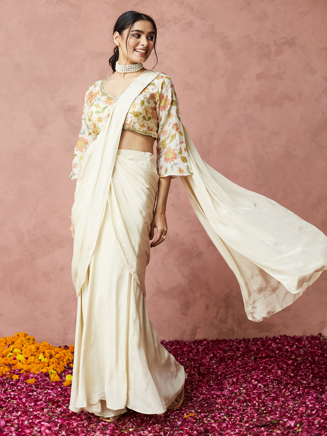 Ivory Floral Embroidered Lehenga Set