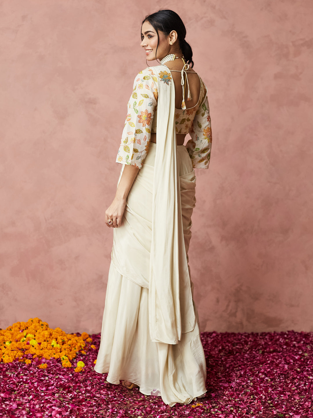 Ivory Floral Embroidered Lehenga Set