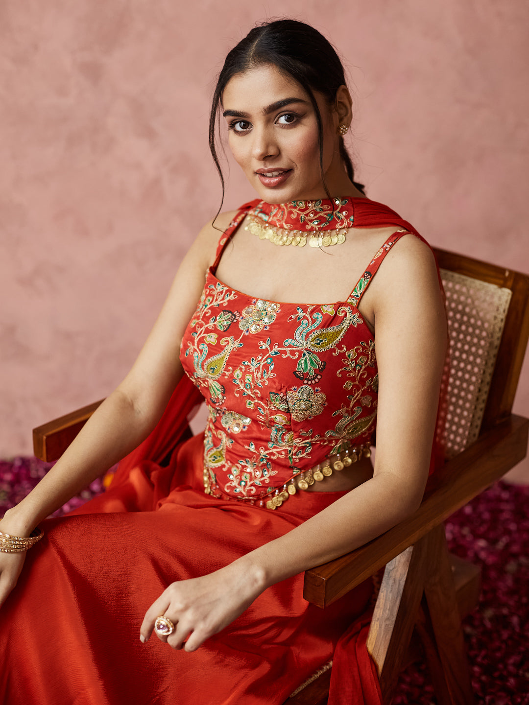 Festive Orange Embroidered Palazzo set