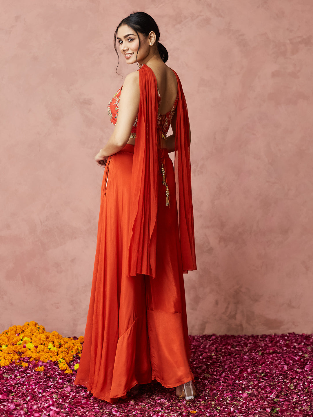 Festive Orange Embroidered Palazzo set