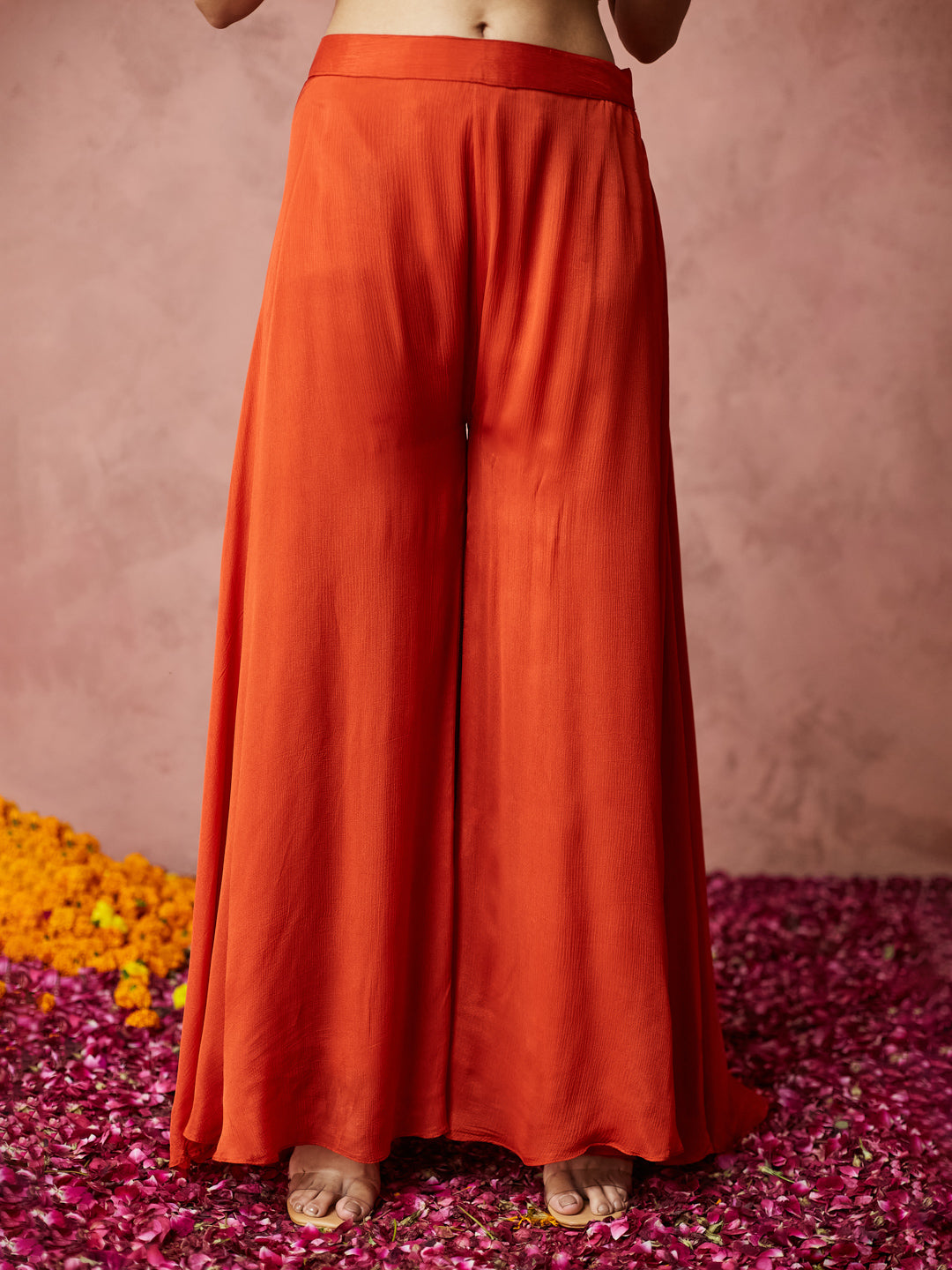 Festive Orange Embroidered Palazzo set