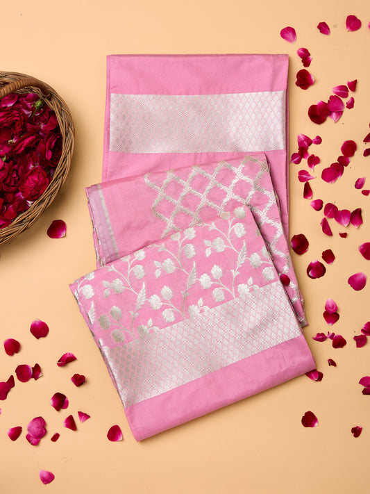 Pink Banarasi Silk Unstitched suit