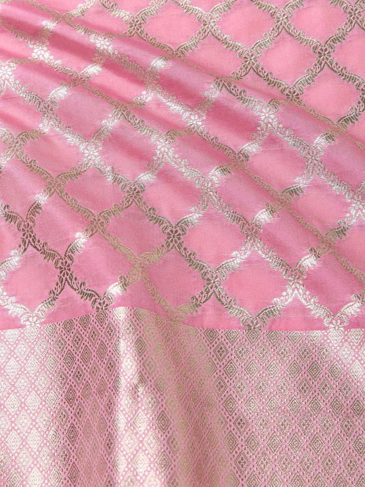 Pink Banarasi Silk Unstitched suit