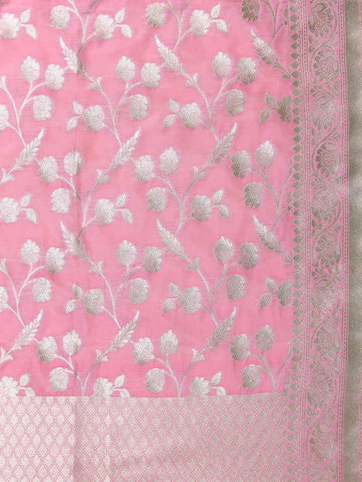 Pink Banarasi Silk Unstitched suit