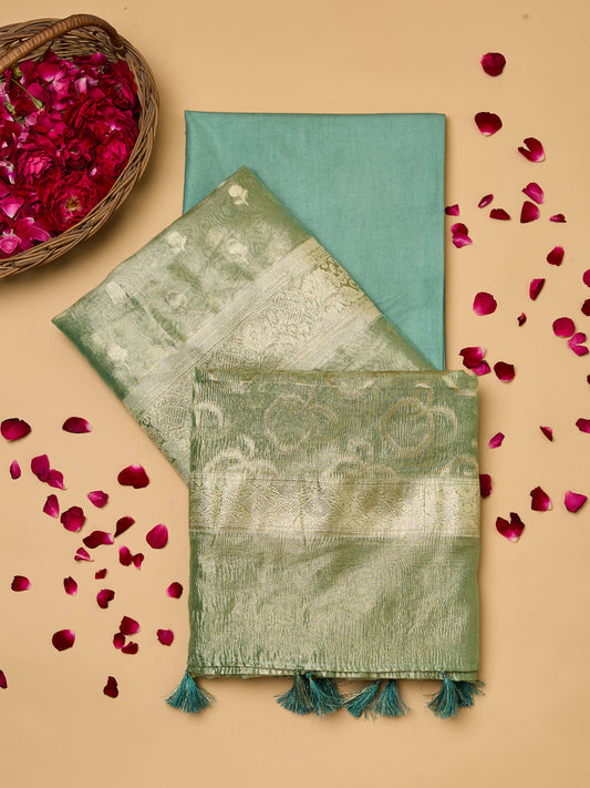 Green Banarasi Silk Unstitched suit