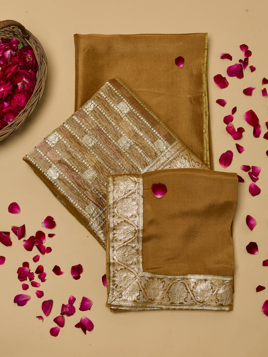 Golden Banarasi Silk Unstitched suit