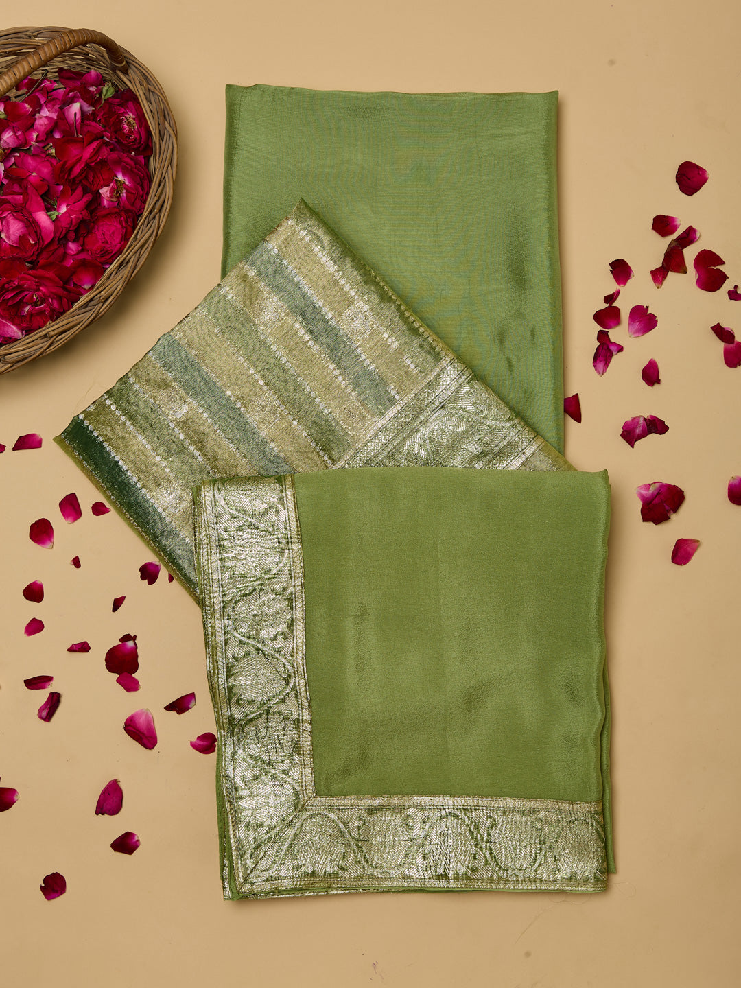 Olive Green Banarasi Silk Unstitched suit