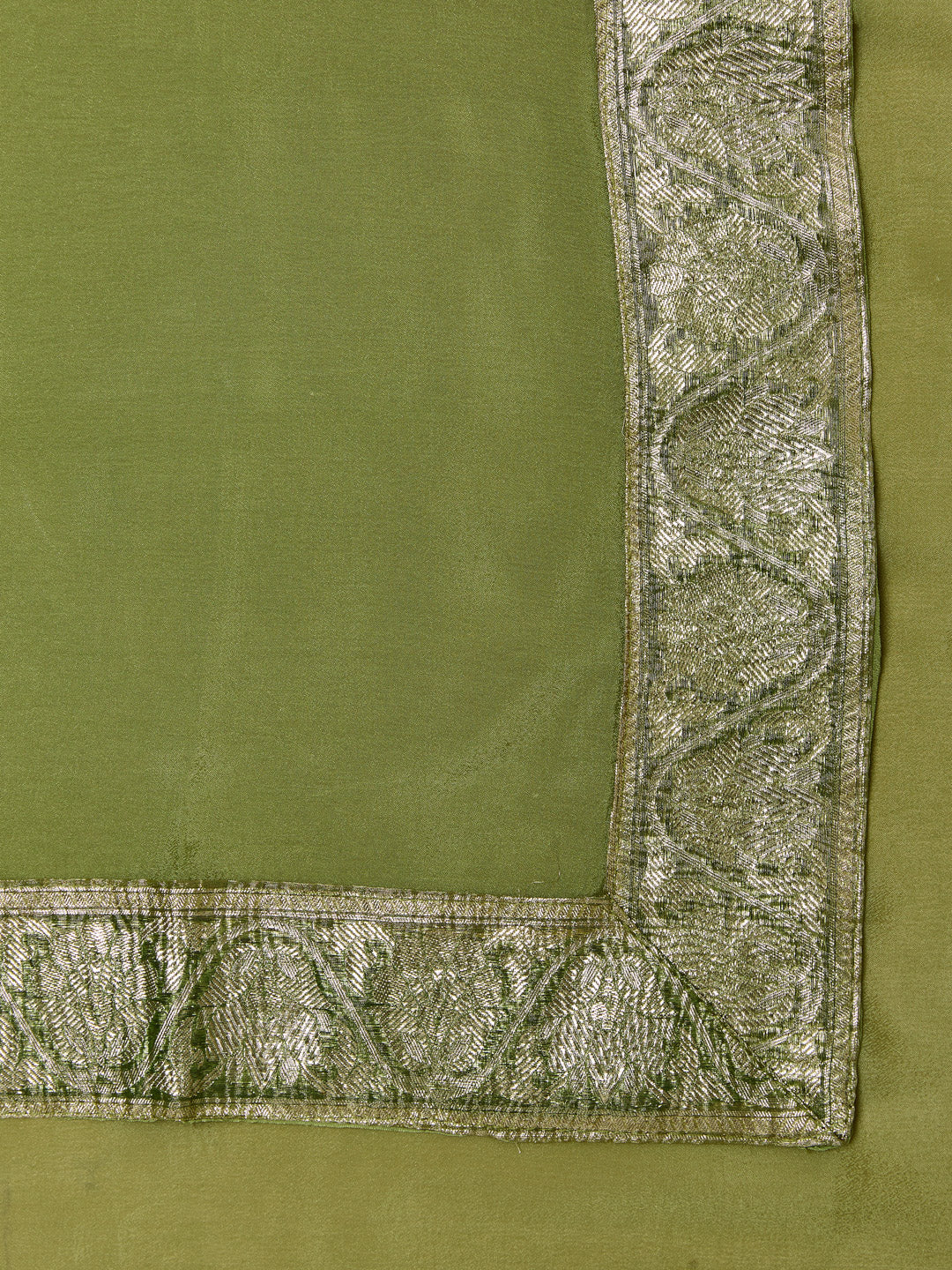 Olive Green Banarasi Silk Unstitched suit