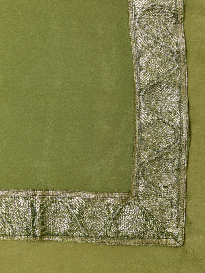 Olive Green Banarasi Silk Unstitched suit