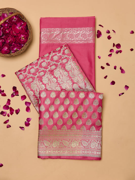 Pink Banarasi Silk Unstitched suit