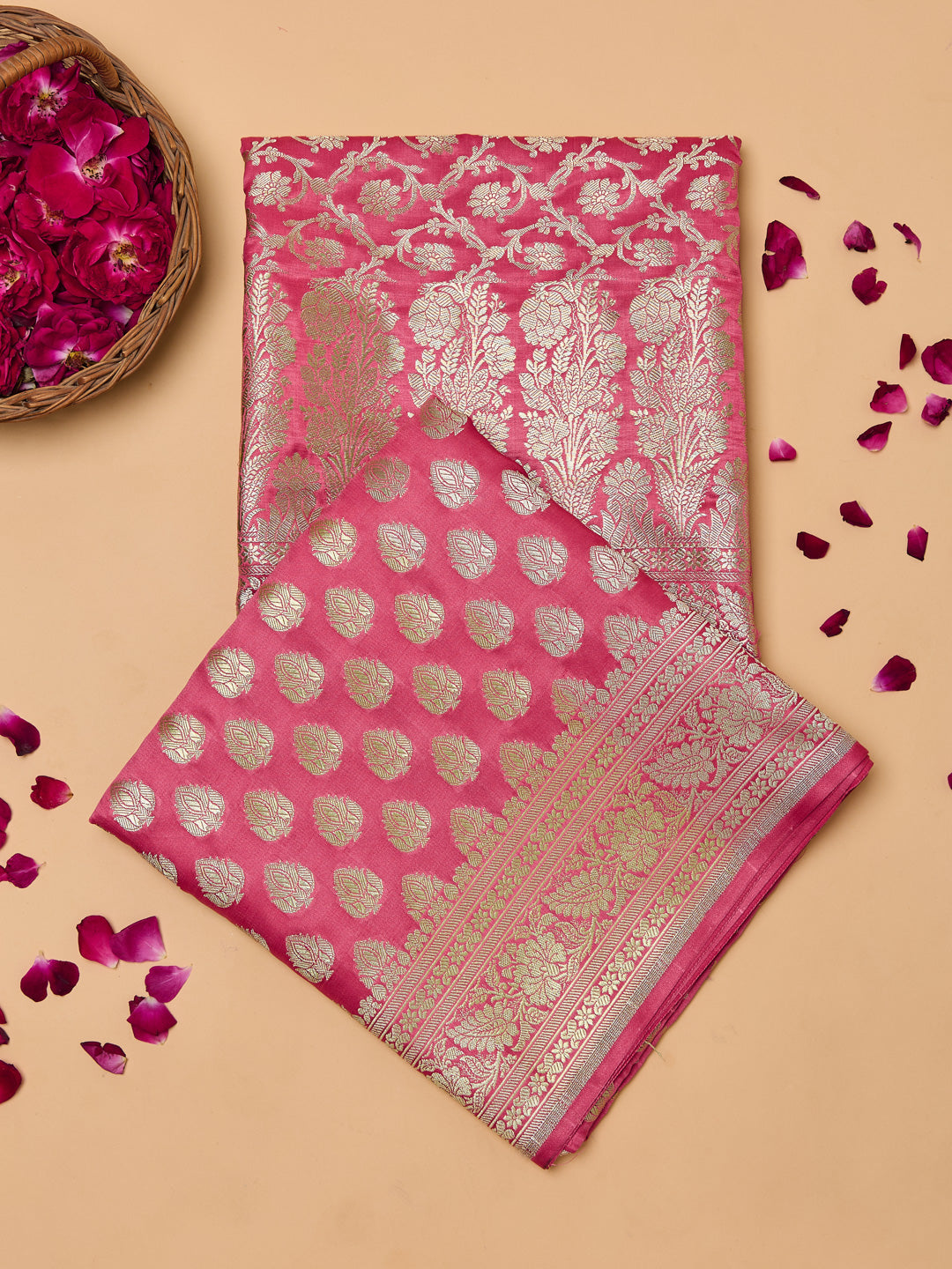 Pink Banarasi Silk Unstitched suit